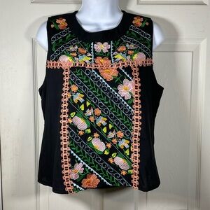 Floral Embroidered Black Tank Top